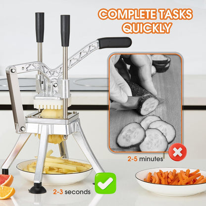 Commercial French Fry Cutter Stainless Steel Potato Cutter with 1/2,1/3,3/8 Inch Blade and 8-wedge balde, Heavy Duty Potato Slicer Manual Potato Chopper Set for Sweet Potato, Carrot, Cucumbers