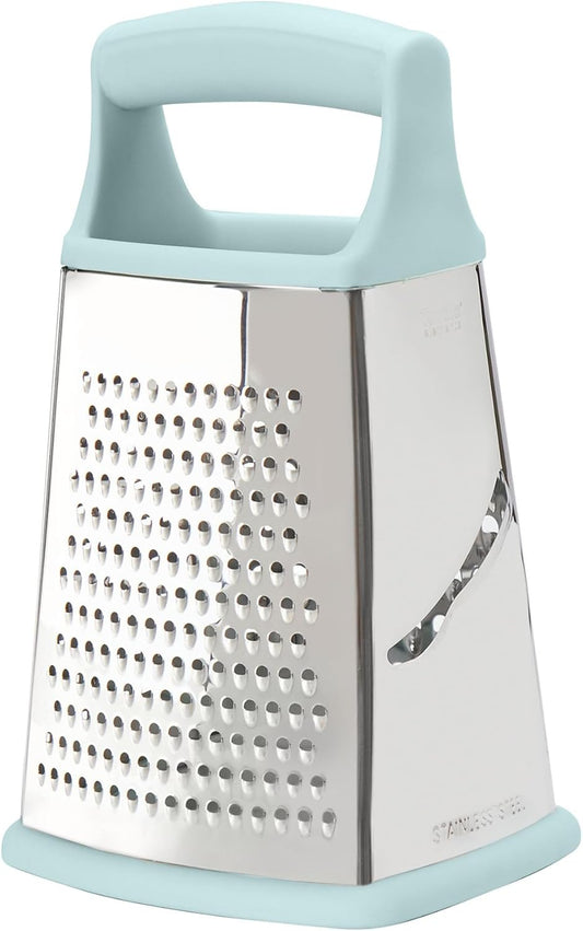 Box Grater 4 Sided Large Stainless Steel Cheese Grater for Shredding Vegetables and Zesting, Easy to Clean Dishwasher Safe Box Grater with Ergonomic Handle and Non Slip Base, Blue Haze