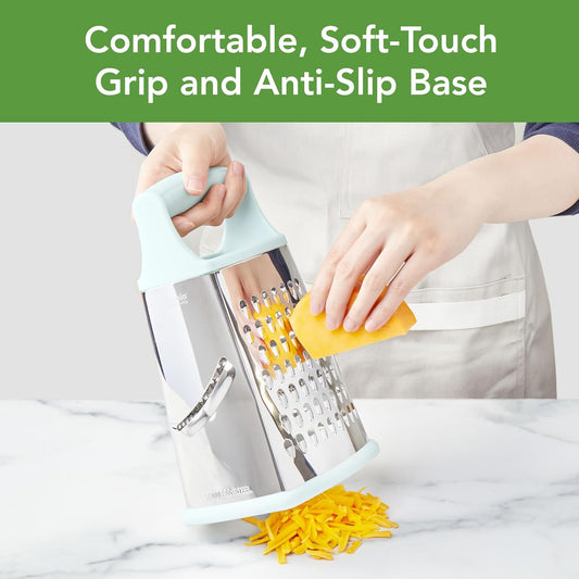 Box Grater 4 Sided Large Stainless Steel Cheese Grater for Shredding Vegetables and Zesting, Easy to Clean Dishwasher Safe Box Grater with Ergonomic Handle and Non Slip Base, Blue Haze