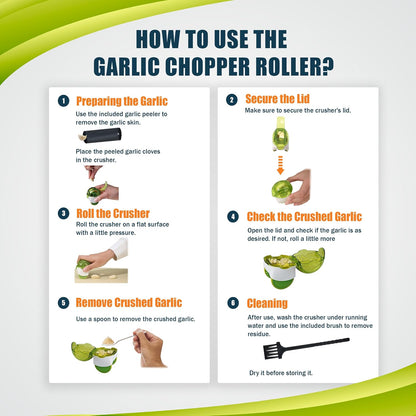 Garlic Chopper Roller Set with Peeler and Cleaning Brush - Effortless Garlic Mincing