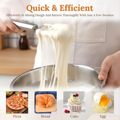 1 Pc Danish Dough Whisk for Sourdough Starter, Stainless Steel Whisk Flat Dough Hook, Mixer Hand Tool for Sourdough, Pizza, Pastry, Cake Batter