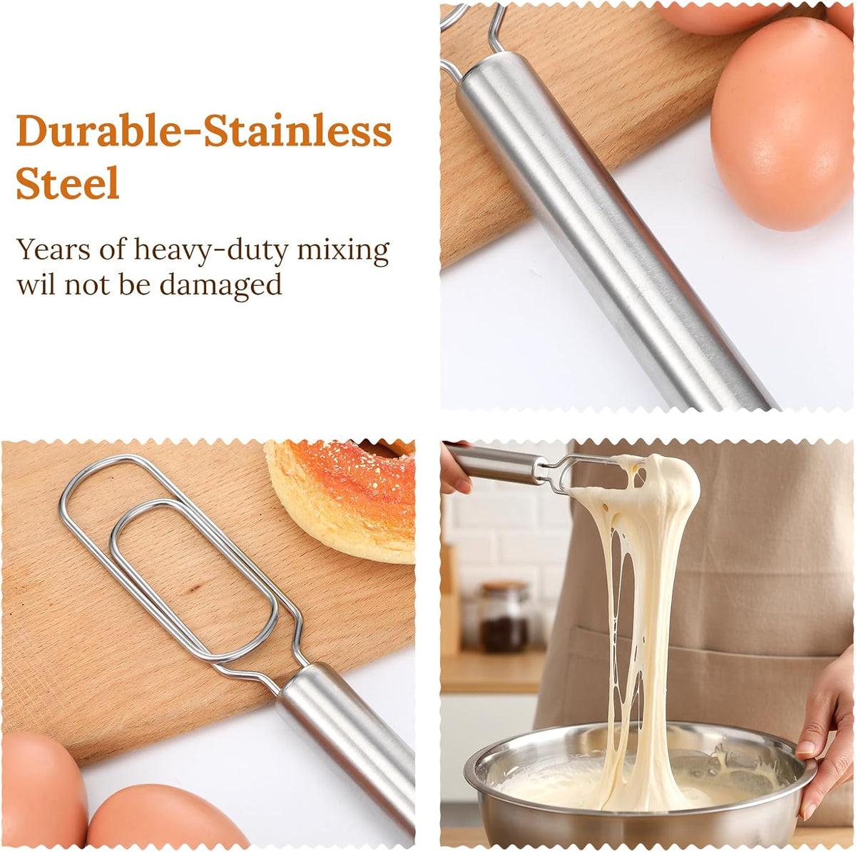 1 Pc Danish Dough Whisk for Sourdough Starter, Stainless Steel Whisk Flat Dough Hook, Mixer Hand Tool for Sourdough, Pizza, Pastry, Cake Batter
