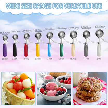 6 Pcs Ice Cream Scoops Stainless Steel Cookie Portion Scoop with Handle for Baking Food Cookie Dough Cupcake Batter (Multi Color,40mm to 70mm)