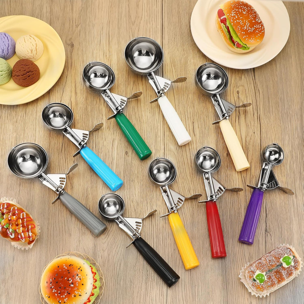 6 Pcs Ice Cream Scoops Stainless Steel Cookie Portion Scoop with Handle for Baking Food Cookie Dough Cupcake Batter (Multi Color,40mm to 70mm)