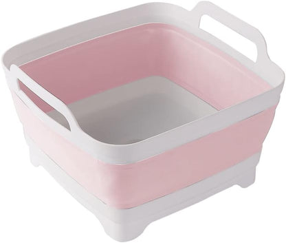 Collapsible Dish Basin, Washing Basin for 9L large Capacity, Pink | Washing Basin with Carry Handles, Dish Tub for RV Sink, Vegetable, Fruit, Food Sink Strainer，Dish Washing Tub