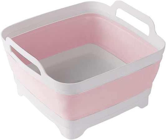 Collapsible Dish Basin, Washing Basin for 9L large Capacity, Pink | Washing Basin with Carry Handles, Dish Tub for RV Sink, Vegetable, Fruit, Food Sink Strainer，Dish Washing Tub