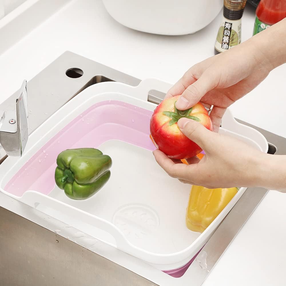 Collapsible Dish Basin, Washing Basin for 9L large Capacity, Pink | Washing Basin with Carry Handles, Dish Tub for RV Sink, Vegetable, Fruit, Food Sink Strainer，Dish Washing Tub