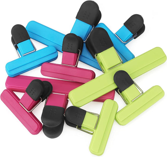 9 Pack Large Chip Bag Clip Food Bag Clips Plastic Heavy Seal Grip, 3 Color | Assorted Size