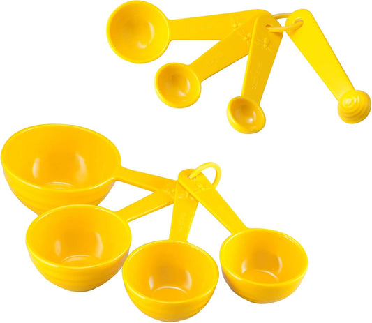 8-Piece Multi-Purpose Liquid and Dry Melamine Measuring Cups and Spoons Set, Home Essentials Cooking and Baking Tools, Measuring Set (Beehive)