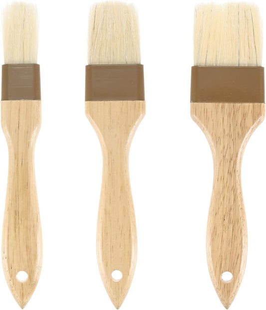 1-Set Pastry Brush, Wooden Handle Natural Bristle Basting BBQ Oil Brush for Cooking/Barbecue/Kitchen [1, 1.6, 2"]