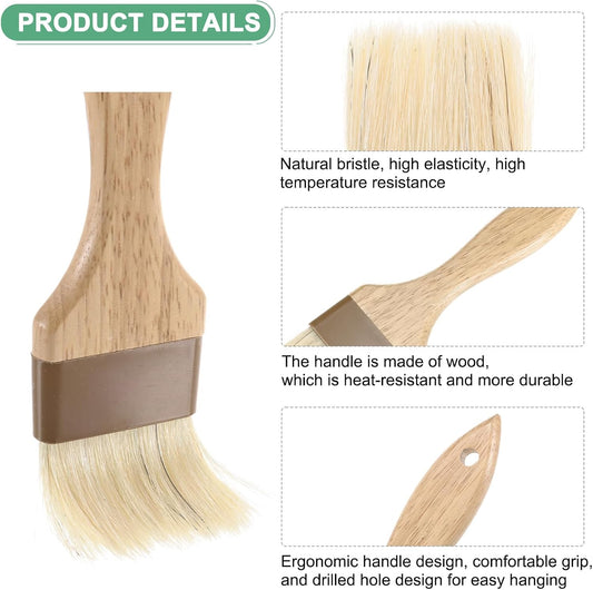 1-Set Pastry Brush, Wooden Handle Natural Bristle Basting BBQ Oil Brush for Cooking/Barbecue/Kitchen [1, 1.6, 2"]