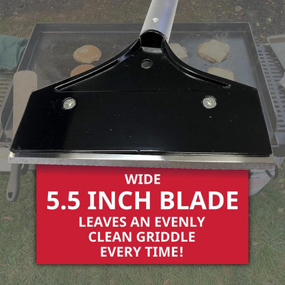 Heavy Duty Griddle Scraper for Flat Top Grills – 15.5” Long Handle Cleaning Tool w/ 5.5” Replaceable Flat Stainless Steel Blade - Removes Burnt-On Food & Grease - by FryOilSaver Co. - 90018