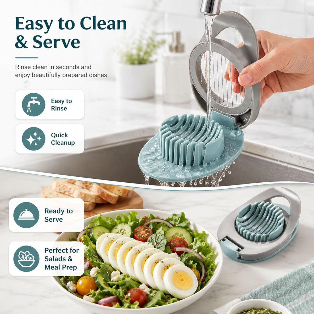 Egg Slicer for Hard Boiled Eggs with Stainless Steel Wire | Egg Strawberry Cutter, Dishwasher safe