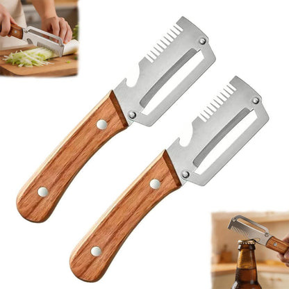 3-in-1 Upgraded Vegetable Peeler with Grater and Bottle Opener, Stainless Steel Kitchen Peeler, Zero Snag Wooden Peeler for Fruits and Vegetables