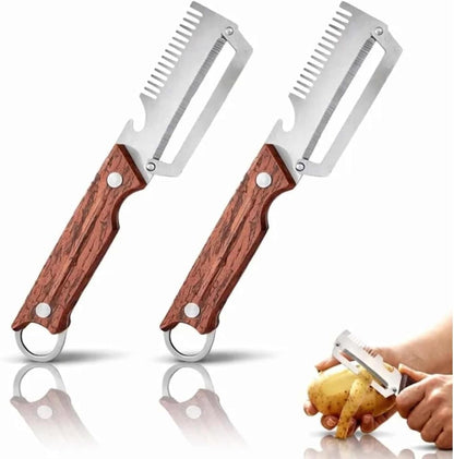 3-in-1 Upgraded Vegetable Peeler with Grater and Bottle Opener, Stainless Steel Kitchen Peeler, Zero Snag Wooden Peeler for Fruits and Vegetables