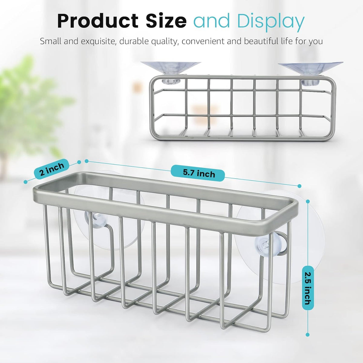 Sponge Holder for Kitchen Sink, Kitchen Sink Caddy -Mat Silver | Dish Soap Holder,Rustproof Kitchen Sink Organizer for Sponge, Brushes, Stoppers and Scrapers Storage Accessories