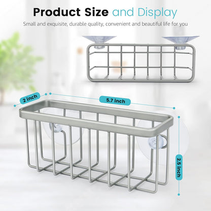 Sponge Holder for Kitchen Sink, Kitchen Sink Caddy -Mat Silver | Dish Soap Holder,Rustproof Kitchen Sink Organizer for Sponge, Brushes, Stoppers and Scrapers Storage Accessories