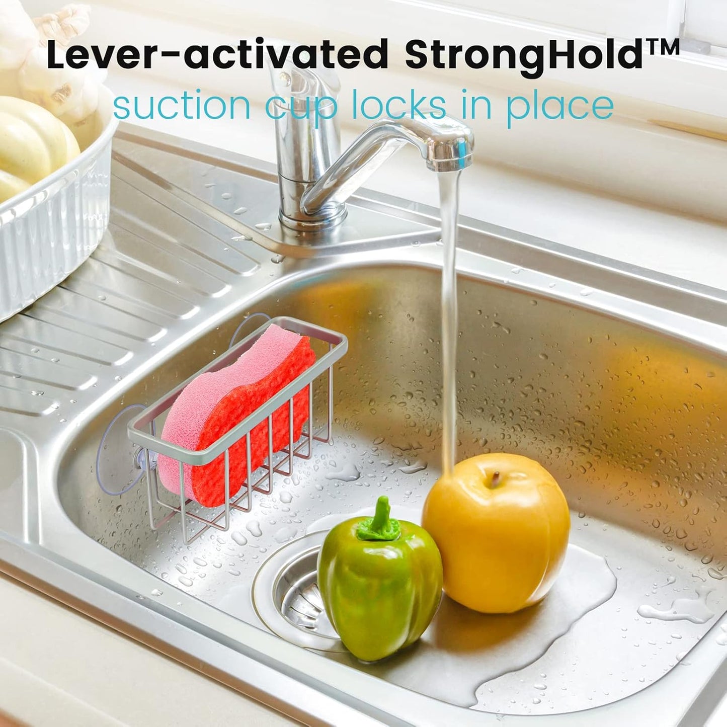 Sponge Holder for Kitchen Sink, Kitchen Sink Caddy -Mat Silver | Dish Soap Holder,Rustproof Kitchen Sink Organizer for Sponge, Brushes, Stoppers and Scrapers Storage Accessories