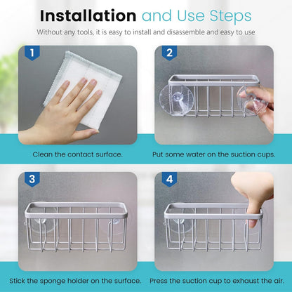 Sponge Holder for Kitchen Sink, Kitchen Sink Caddy -Mat Silver | Dish Soap Holder,Rustproof Kitchen Sink Organizer for Sponge, Brushes, Stoppers and Scrapers Storage Accessories