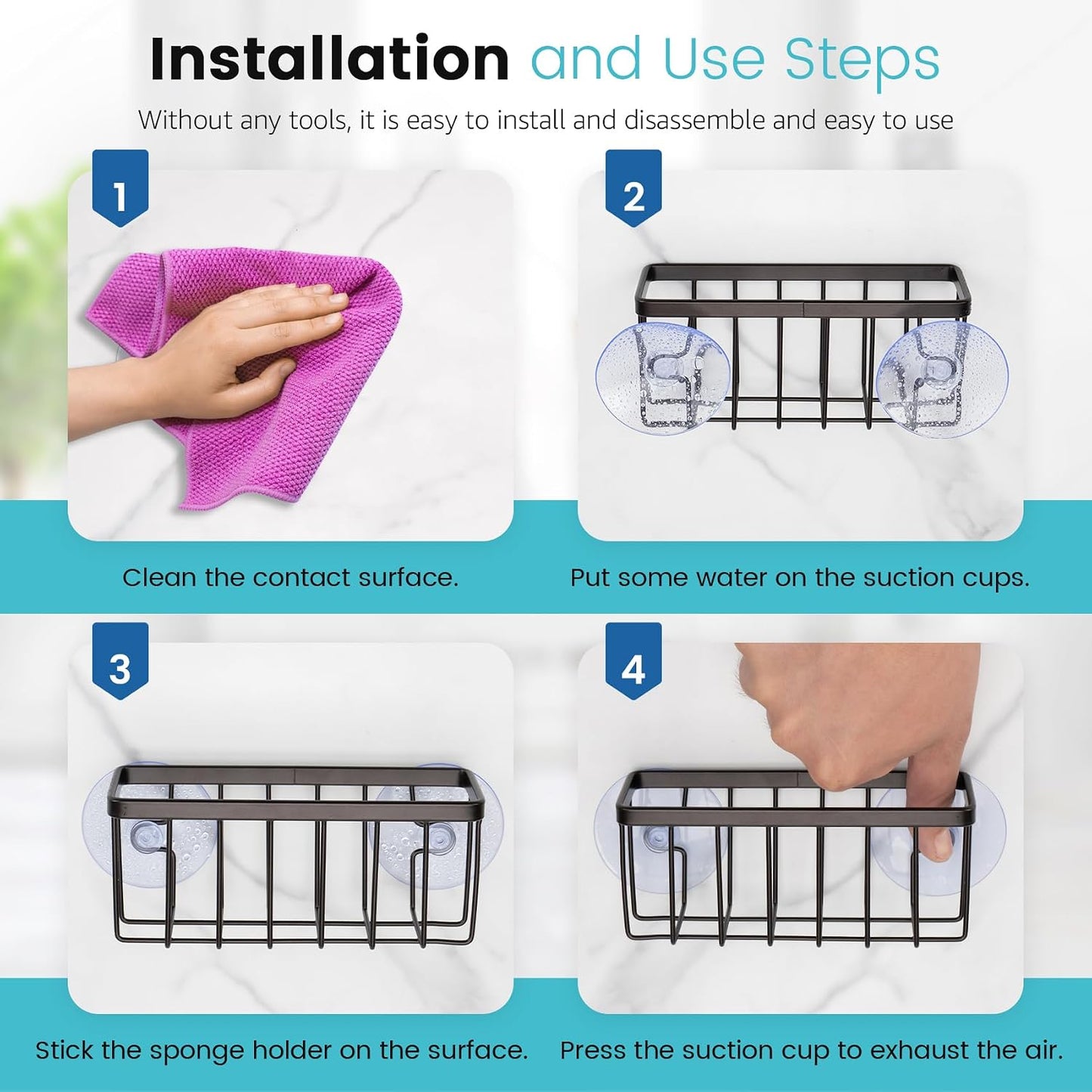 Sponge Holder for Kitchen Sink, Kitchen Sink Caddy -Mat Silver | Dish Soap Holder,Rustproof Kitchen Sink Organizer for Sponge, Brushes, Stoppers and Scrapers Storage Accessories