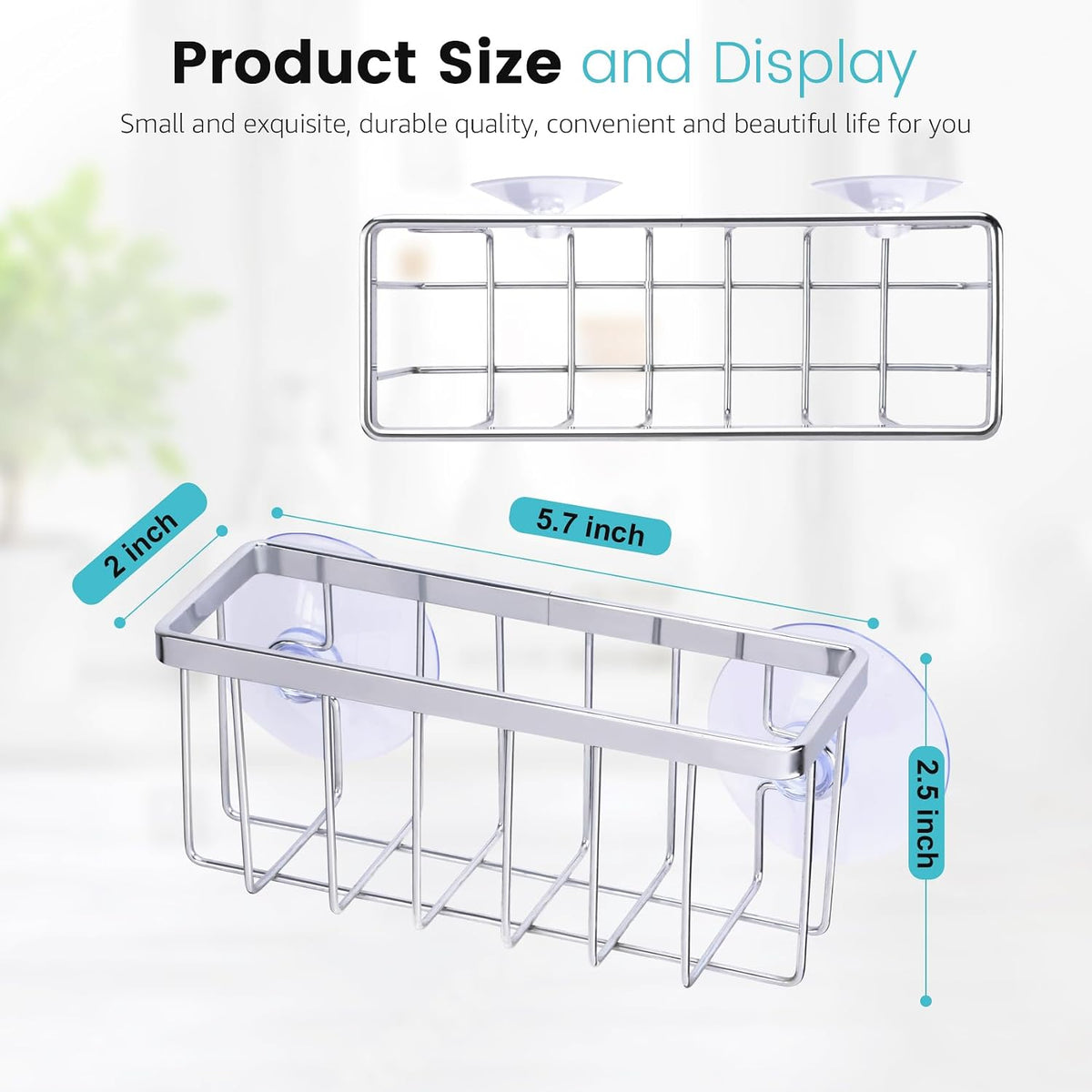 Sponge Holder for Kitchen Sink, Kitchen Sink Caddy -Mat Silver | Dish Soap Holder,Rustproof Kitchen Sink Organizer for Sponge, Brushes, Stoppers and Scrapers Storage Accessories