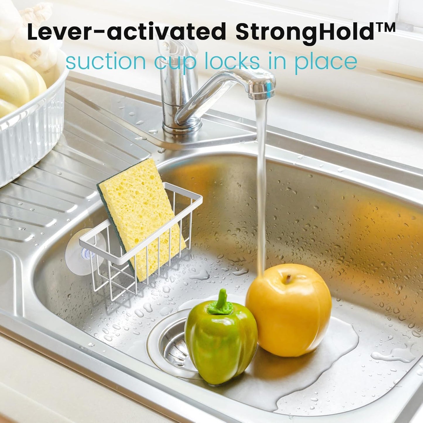 Sponge Holder for Kitchen Sink, Kitchen Sink Caddy -Mat Silver | Dish Soap Holder,Rustproof Kitchen Sink Organizer for Sponge, Brushes, Stoppers and Scrapers Storage Accessories