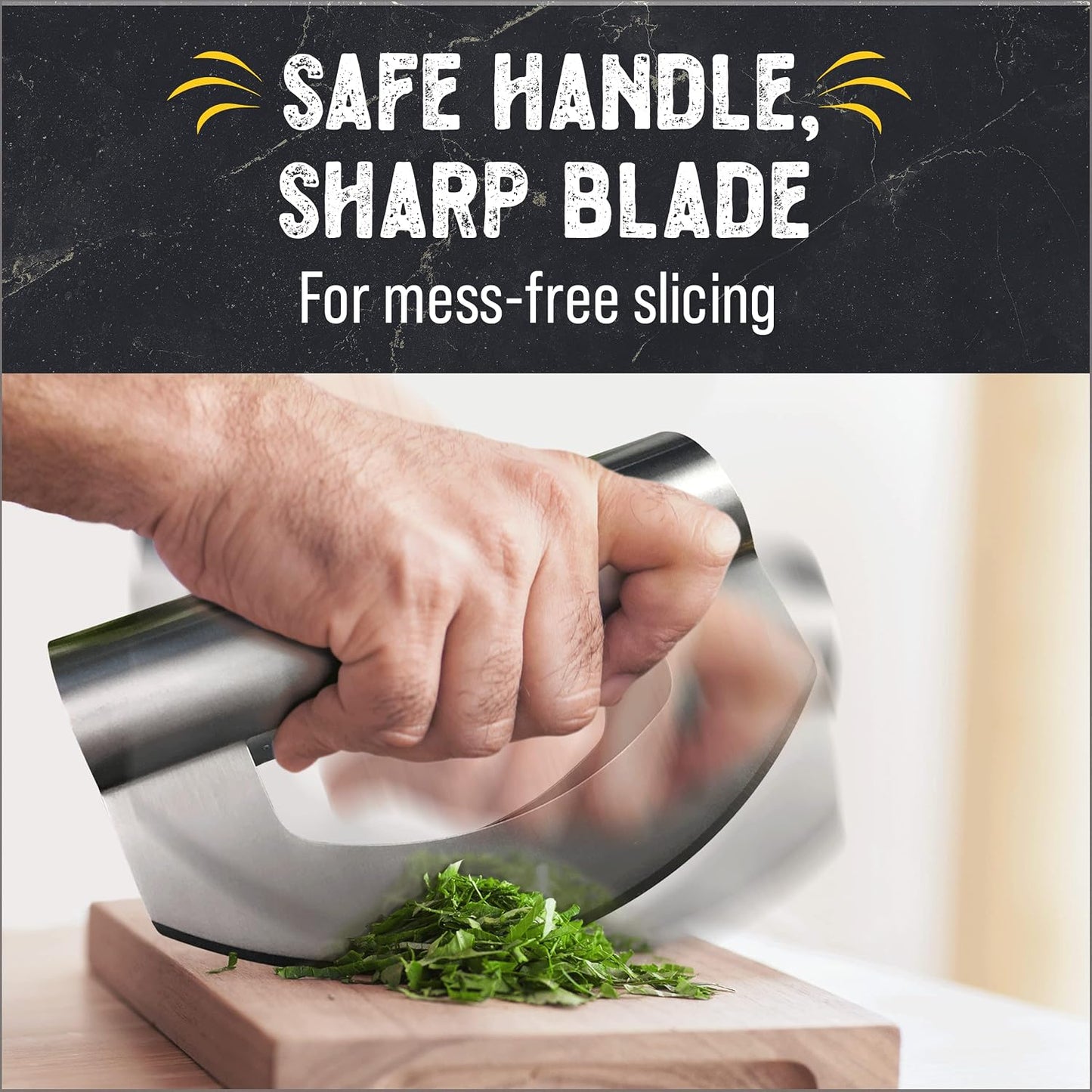 Salad Chopper Tool, Mezzaluna Knife Stainless Steel Vegetable Rocker