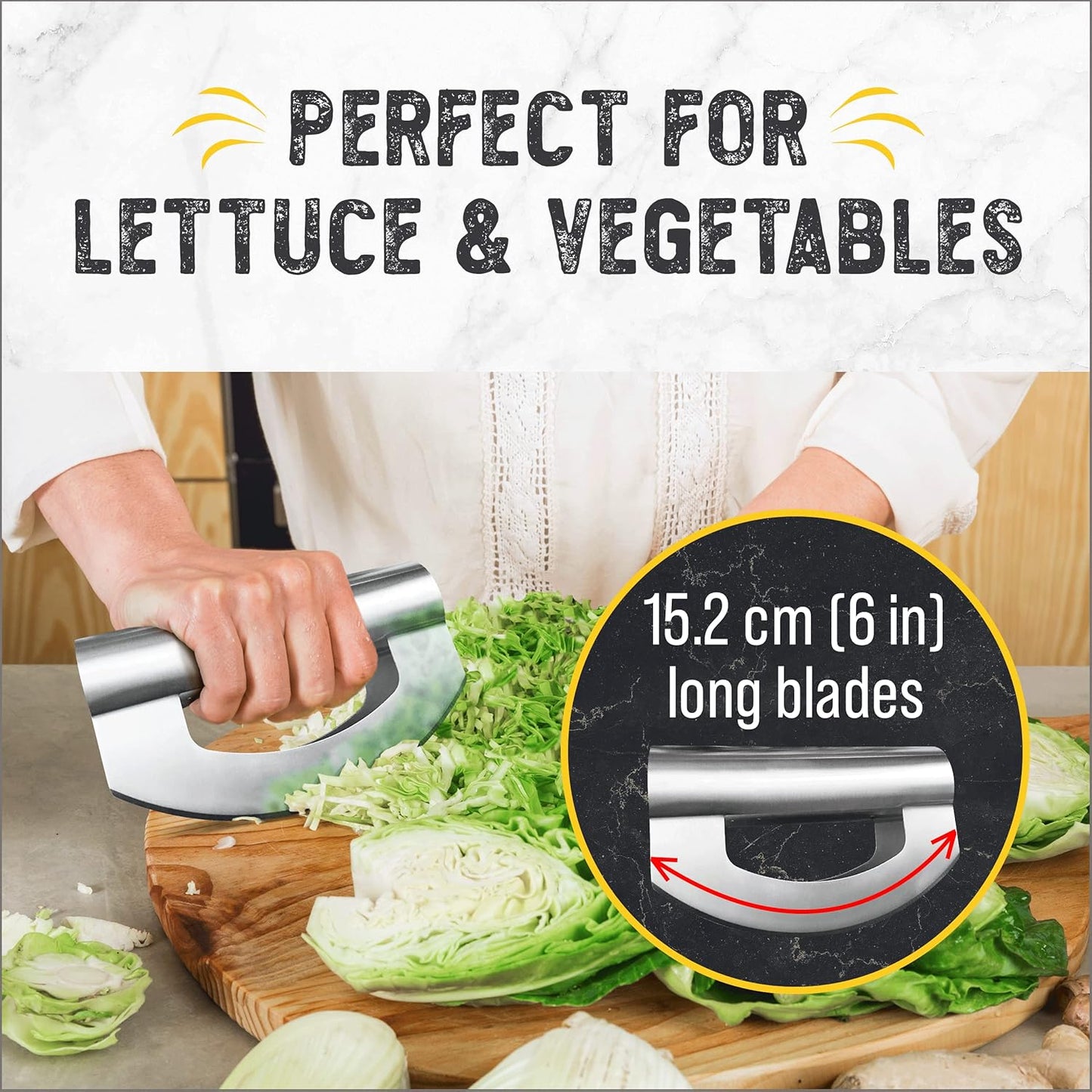 Salad Chopper Tool, Mezzaluna Knife Stainless Steel Vegetable Rocker