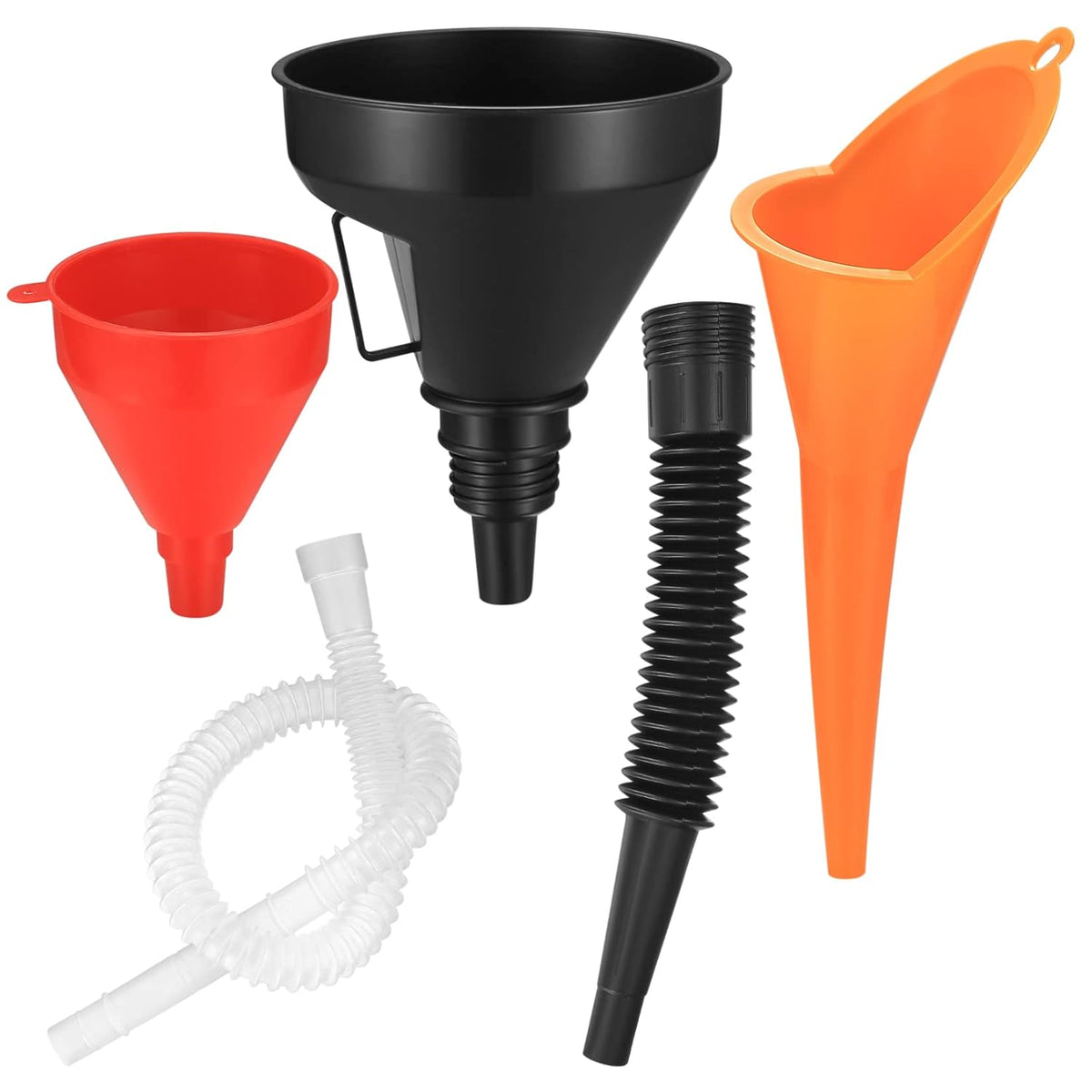 3 Pcs Automotive Funnels Set, Wide Mouth Fuel Funnels,Oil Funnel Set | Plastic Long Neck Oil Funnel,Flexible Right Angle Funnel,with Detachable Spout and Filter forWater/Gasoline/Coolant/EngineOil