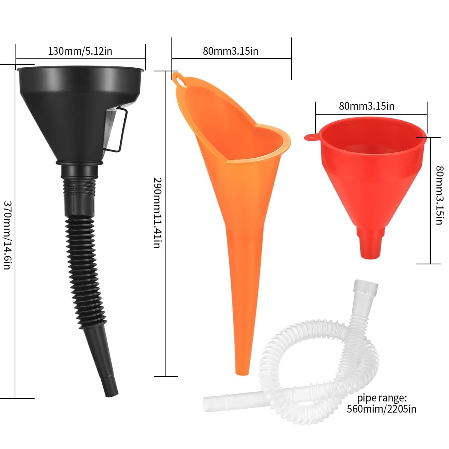 3 Pcs Automotive Funnels Set, Wide Mouth Fuel Funnels,Oil Funnel Set | Plastic Long Neck Oil Funnel,Flexible Right Angle Funnel,with Detachable Spout and Filter forWater/Gasoline/Coolant/EngineOil