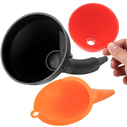 3 Pcs Automotive Funnels Set, Wide Mouth Fuel Funnels,Oil Funnel Set | Plastic Long Neck Oil Funnel,Flexible Right Angle Funnel,with Detachable Spout and Filter forWater/Gasoline/Coolant/EngineOil