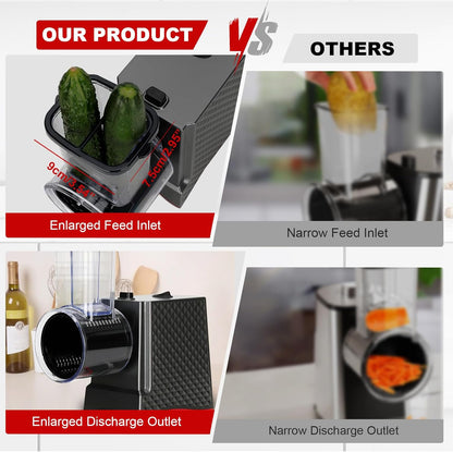 Electric Cheese Grater, 250W Cheese Shredder Machine with 6 Stainless Steel Blades, One-Touch Electric Food Slicer for Cheese, Vegetables, Potatoes, Nuts and Meal Prep, Easy to Clean