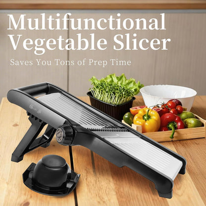 Adjustable Mandoline Slicer 5-in-1 Stainless Steel Vegetable Cutter with Ultra Sharp Blades, Julienne Slicer & Shredder for Potato, Onion