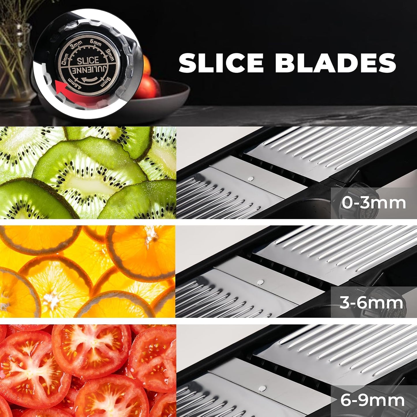Adjustable Mandoline Slicer 5-in-1 Stainless Steel Vegetable Cutter with Ultra Sharp Blades, Julienne Slicer & Shredder for Potato, Onion