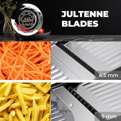 Adjustable Mandoline Slicer 5-in-1 Stainless Steel Vegetable Cutter with Ultra Sharp Blades, Julienne Slicer & Shredder for Potato, Onion