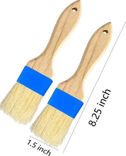 Pastry Basting Brush - Food Grade, Non-Shedding Natural Bristle, Heat Resistant Wooden Handle, Durable Kitchen Tool for Baking, Cooking, Butter, Egg Wash, Glazing, Oil, Sauce (Set of 2, 1.5", Blue)