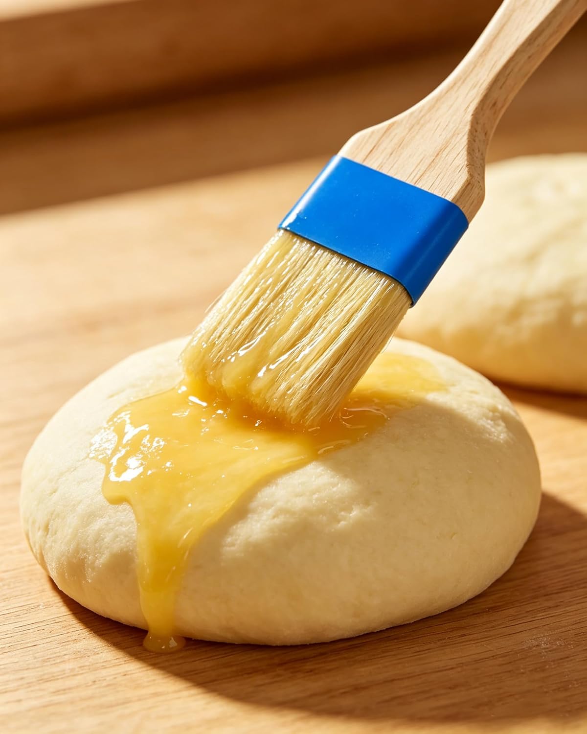 Pastry Basting Brush - Food Grade, Non-Shedding Natural Bristle, Heat Resistant Wooden Handle, Durable Kitchen Tool for Baking, Cooking, Butter, Egg Wash, Glazing, Oil, Sauce (Set of 2, 1.5", Blue)