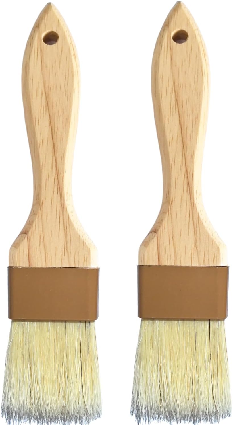 Pastry Basting Brush - Food Grade, Non-Shedding Natural Bristle, Heat Resistant Wooden Handle, Durable Kitchen Tool for Baking, Cooking, Butter, Egg Wash, Glazing, Oil, Sauce (Set of 2, 1.5", Blue)