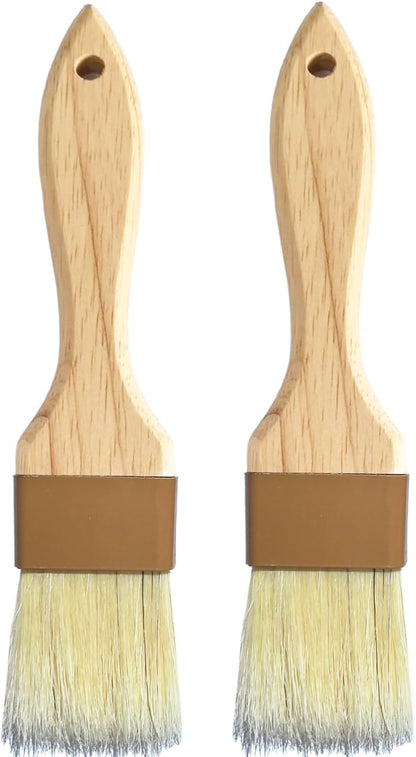 Pastry Basting Brush - Food Grade, Non-Shedding Natural Bristle, Heat Resistant Wooden Handle, Durable Kitchen Tool for Baking, Cooking, Butter, Egg Wash, Glazing, Oil, Sauce (Set of 2, 1.5", Blue)