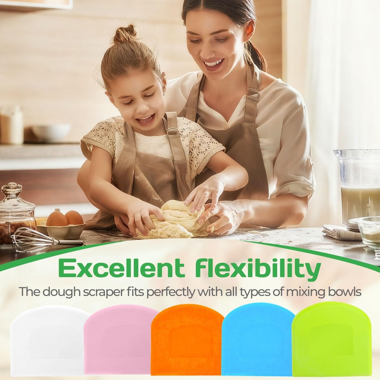 5 Pcs Dough Scraper Bench Scraper 4.65x3.66" Plastic Flexible Bowl Scraper Sharp-Edged Multi-Angle Cake Scraper Non-Slip Baking Tool Decorating Tool Shaping Tool (5Pcs Five colors)