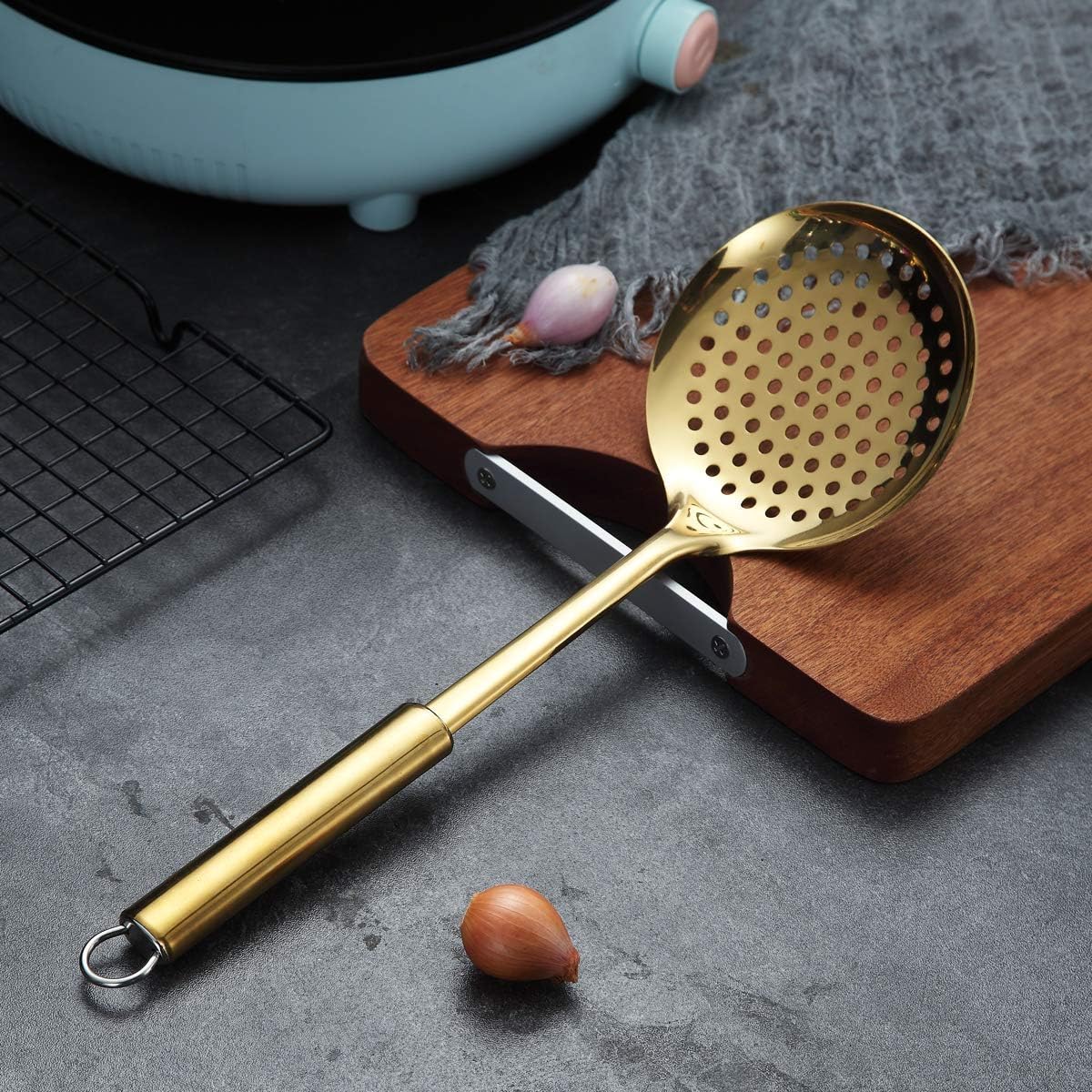 Stainless Steel Cooking Skimmer - Slotted Spoon for Straining, Ideal for Kitchen Use