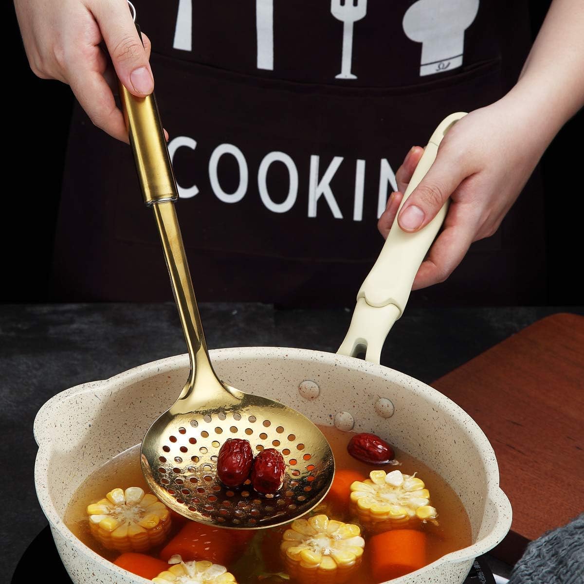 Stainless Steel Cooking Skimmer - Slotted Spoon for Straining, Ideal for Kitchen Use
