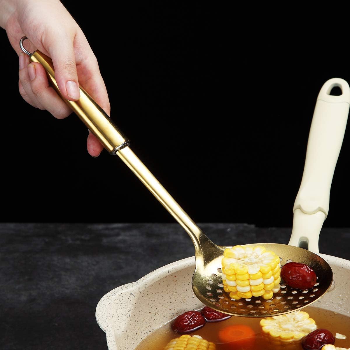 Stainless Steel Cooking Skimmer - Slotted Spoon for Straining, Ideal for Kitchen Use