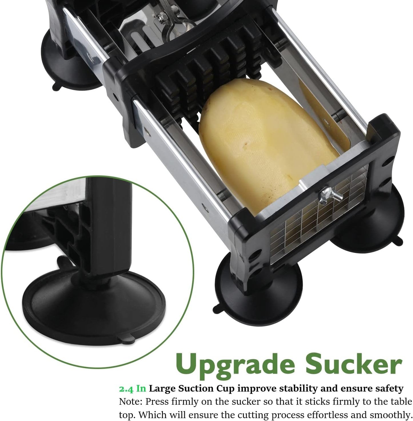 French Fry Cutter Potato Cutter Stainless Steel with 2 Size Durable Blades for Vegetables, Potato, Onions, Carrots, Cucumbers, Fruits, Apples