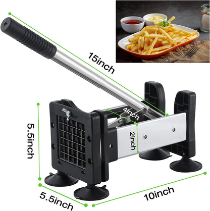 French Fry Cutter Potato Cutter Stainless Steel with 2 Size Durable Blades for Vegetables, Potato, Onions, Carrots, Cucumbers, Fruits, Apples