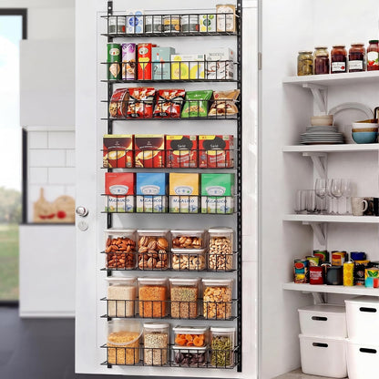 8-Tier Pantry Door Organizer, Black | Over The Door, Hanging Spice Rack Shelves, Home Office Laundry Room Bathroom & Kitchen, Storage Rack