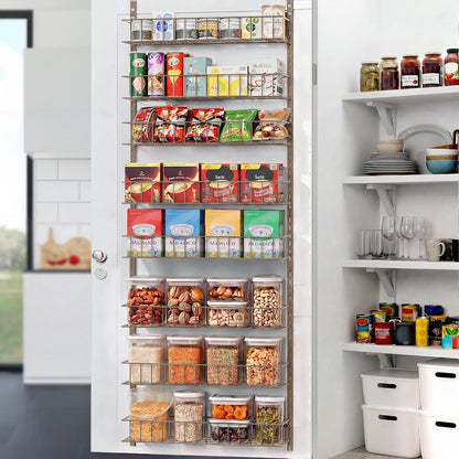 8-Tier Pantry Door Organizer, Black | Over The Door, Hanging Spice Rack Shelves, Home Office Laundry Room Bathroom & Kitchen, Storage Rack