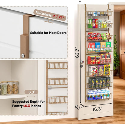 8-Tier Pantry Door Organizer, Black | Over The Door, Hanging Spice Rack Shelves, Home Office Laundry Room Bathroom & Kitchen, Storage Rack