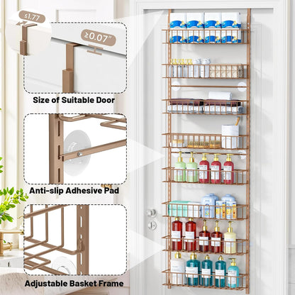 8-Tier Pantry Door Organizer, Black | Over The Door, Hanging Spice Rack Shelves, Home Office Laundry Room Bathroom & Kitchen, Storage Rack
