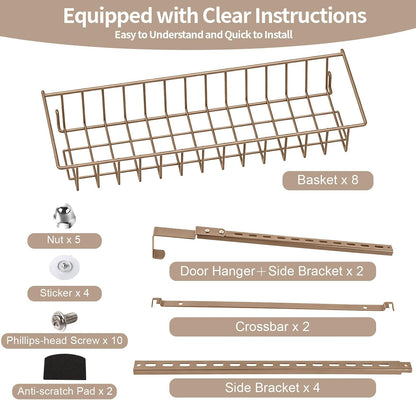 8-Tier Pantry Door Organizer, Black | Over The Door, Hanging Spice Rack Shelves, Home Office Laundry Room Bathroom & Kitchen, Storage Rack